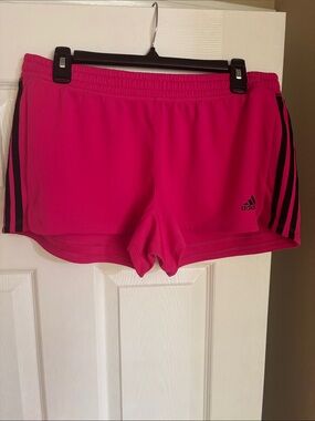 adidas Women’s Bright Pink Athletic Shorts with Black Stripes